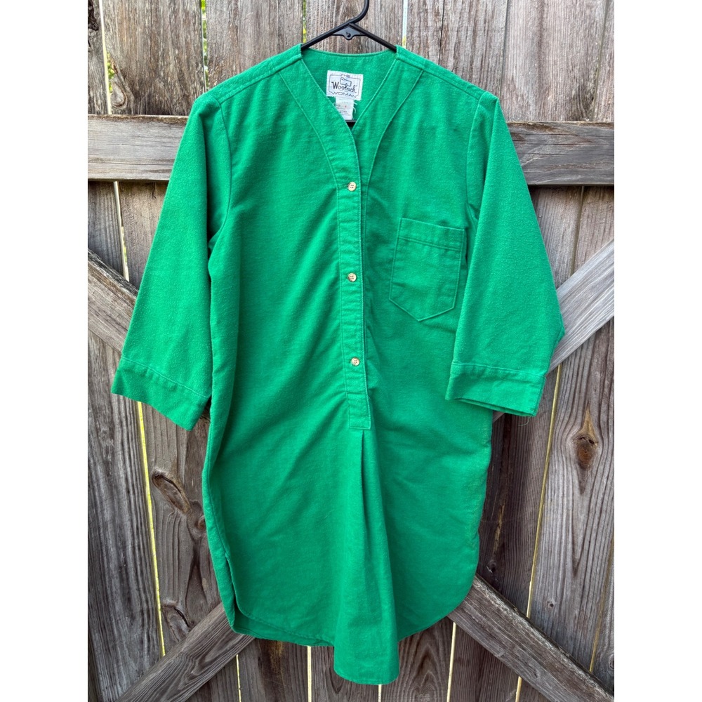 Vintage Woolrich Woman Kelly Green Chamois Cloth Tunic Top Button Front Medium
